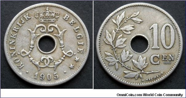 Belgium 10 centimes.
1905, Dutch text.