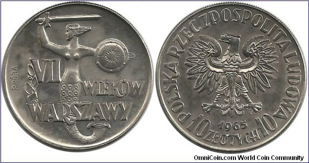 Poland 10 Złotych 1965-700th Anniversary of Warsaw (PRÓBA)