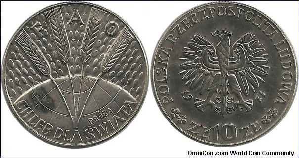 Poland 10 Złotych 1971-FAO (PRÓBA)