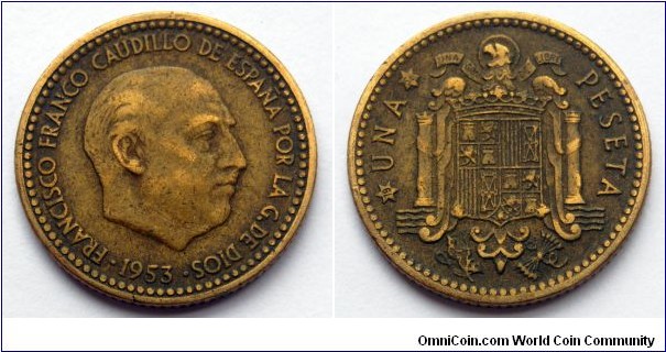 Spain 1 peseta.
1953 (1956)