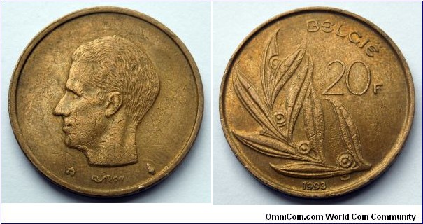Belgium 20 francs.
1993, Belgie.