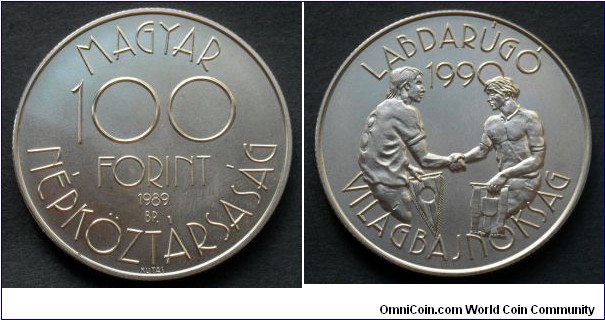 Hungary 100 forint.
1989, World Cup Fotball 1990.