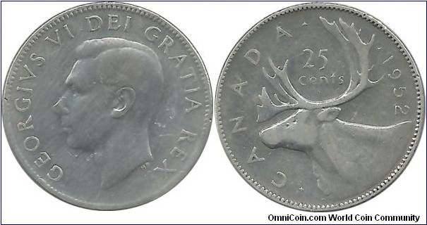 Canada 25 Cents 1952