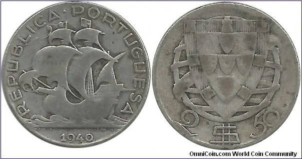 Portugal 2½ Escudos 1940