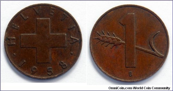 Switzerland 1 rappen.
1958 (B)