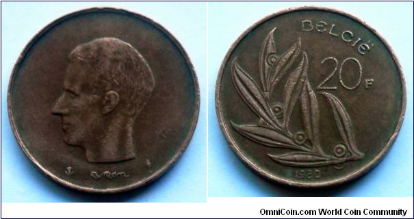 Belgium 20 francs.
1980, Belgie