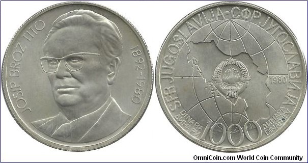 Yugoslavia 1000 Dinara 1980 - Death of Josip Broz Tito (unc.)