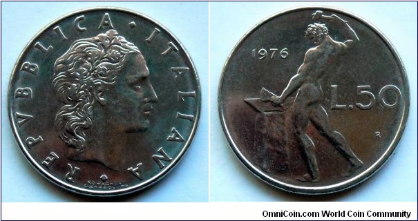 Italy 50 lire.
1976, Diameter; 24,8 mm.