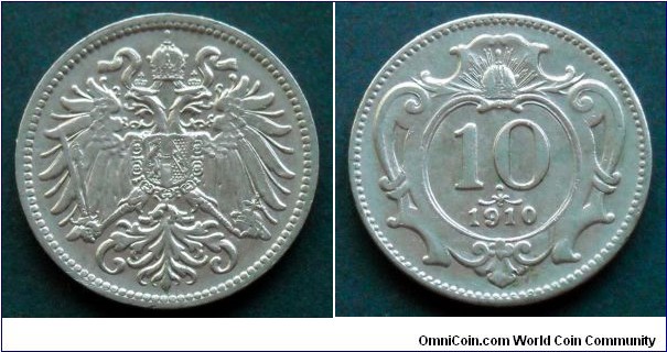 Austro-Hungarian Monarchy 10 heller.
1910