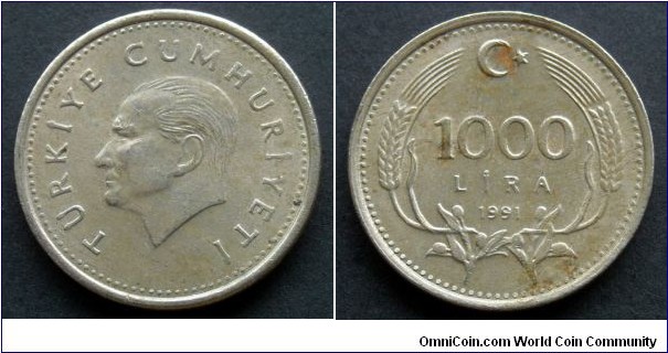 Turkey 1000 lira.
1991 (II)