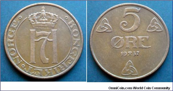 Norway 5 ore.
1937