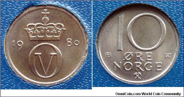 Norway 10 ore from 1980 Kongsberg mint set.