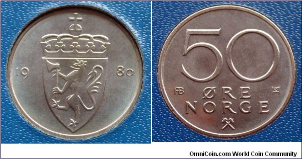 Norway 50 ore from 1980 Kongsberg mint set.