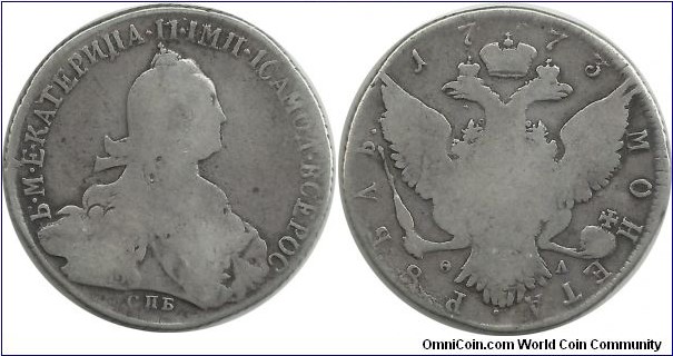 Russia-Empire 1 Ruble 1773СПБ-ФЛ -
 Императрица Екатерина II (often called Catherine the Great) 1762-1796 