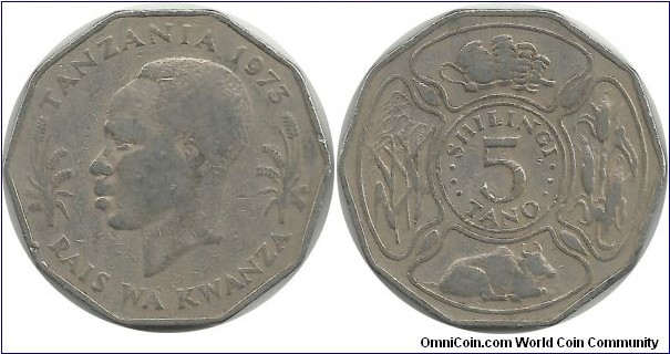 Tanzania 5 Shilingi 1973 FAO (I clean this coin)