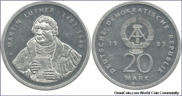 DDR-Comm 20 Mark 2003(1983) - 500th Ann Birth of Martin Luther - Restrike in United Germany