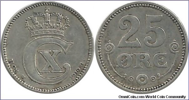 Denmark 25 Øre 1919-Christian X