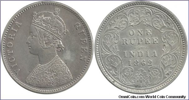 India-British 1 Rupee 1862