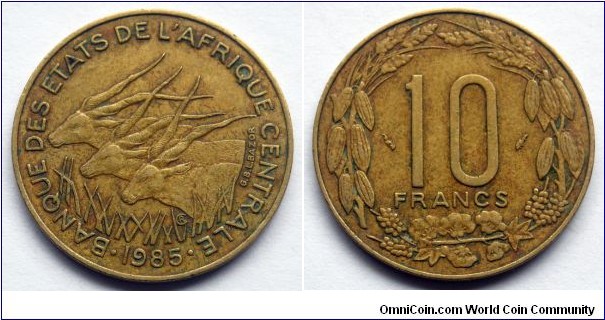 Central African States 10 francs. 1985