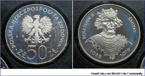 Poland 50 złotych.
1981, King Bolesław II Śmiały (Bolesław II the Generous) Proof. Mintage: 5.000 pieces.