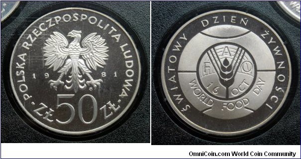 Poland 50 złotych.
1981, F.A.O. World Food Day. Proof. Mintage: 5.000 pieces.