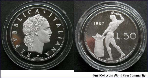 Italy 50 lire.
1987. Proof issue. Mintage: 10.000 pieces.