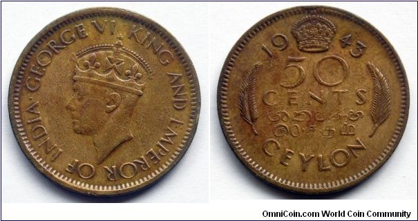 Ceylon 50 cents.
1943