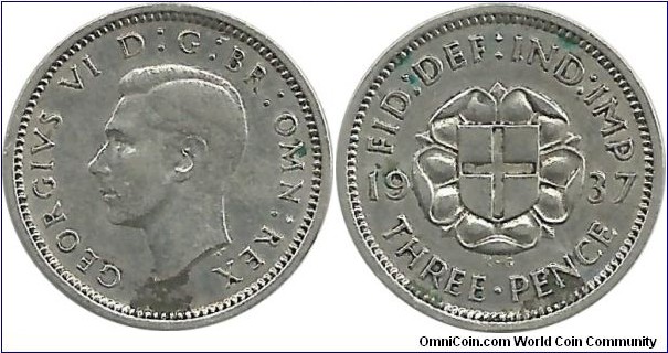 GreatBritain 3 Pence 1937-Ag-