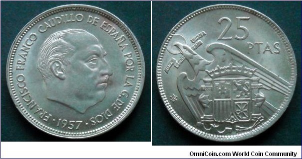 Spain 25 pesetas.
1957 (1965)