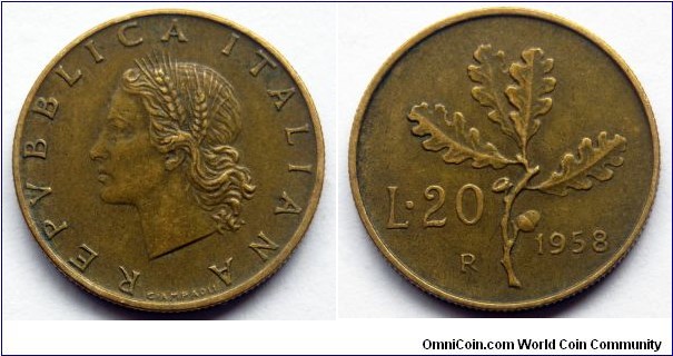 Italy 20 lire.
1958