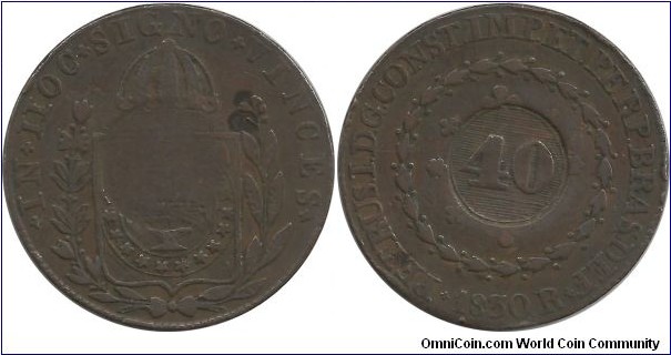 Brasil-Kingdom 40 Reis ND(1835) (Countermark on 80 Reis 1830R)