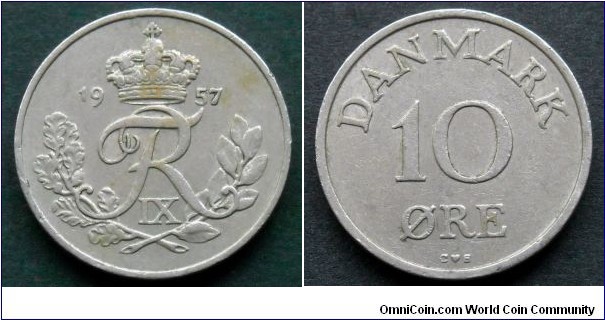 Denmark 10 ore.
1957