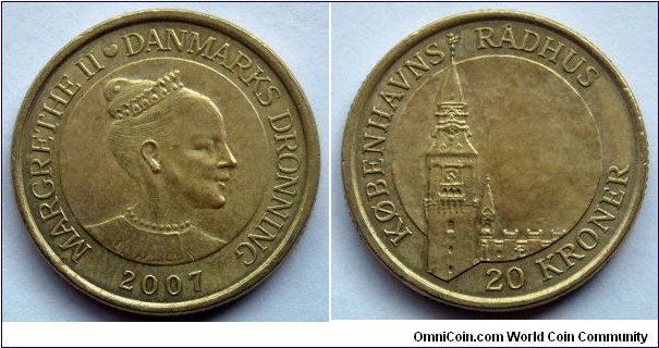 Denmark 20 kroner.
2007, Kopenhagen City Hall Tower.