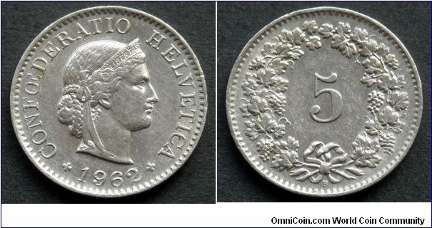 Switzerland 5 rappen.
1962 (B)