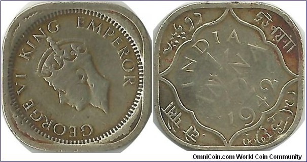 India-British ½ Anna 1942(b) (I clean this coin)