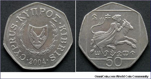 Cyprus 50 cents.
2004