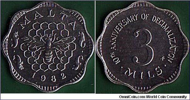 Malta 1982 FM. 3 Mils.

10 Years of Decimal Currency in Malta.