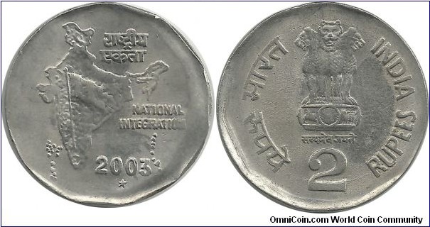 India-Republic 2 Rupees 2003(H)-error