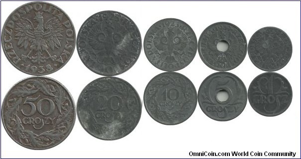 Poland WW-II German Occupation Coin Set