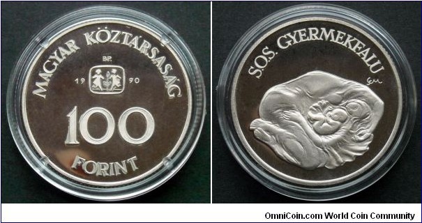 Hungary 100 forint.
1990, S.O.S. Children's Village 
(S.O.S. Gyermekfalu)