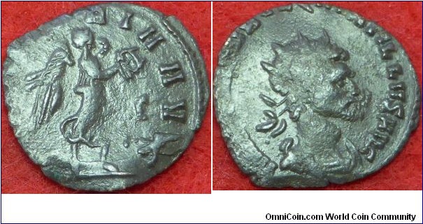 270Ad Quintillus Antoninianus. VICTORIA AVG, Victory walking right, holding wreath and palm. G in right field. IMP C M AVR CL QVINTILLVS AVG, Radiate, draped, cuirassed bust. 