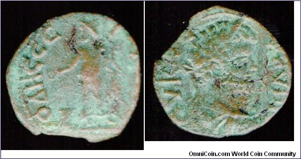 Circa 193 Septimius Severus AE24 Four-assaria of Odessos, Thrace. OΔHCCEITΩN, the Great God of Odessos, sacrificing from patera over altar & holding cornucopiae. AV K Λ CEΠ CEVHΡOC Π, laureate, draped and cuirassed.