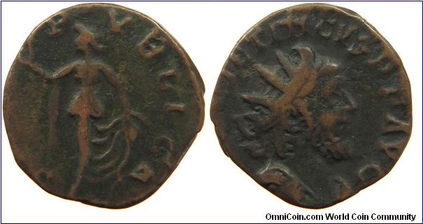 270-273Ad Tetricus I. Antoninianus. SPES PVBLICA, Spes advancing left holding flower and raising hem of skirt. IMP C TETRICVS P F AVG, radiate draped bust right.