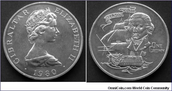 Gibraltar 1 crown.
1980, 175th Anniversary - Death of Horatio Nelson.