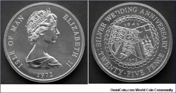 Isle of Man 25 pence.
1972, 25th Anniversary of the Marriage of Queen Elizabeth II and Prince Philip.