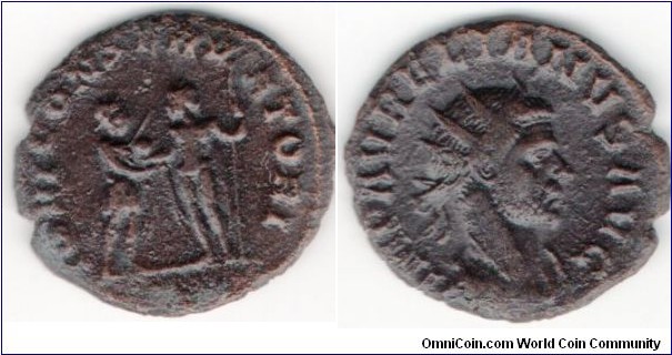 270-275Ad.Aurelian Antoninianus. IOVI CONSER Emperor standing right, holding sceptre, receiving globe from Jupiter, standing left, holding sceptre. IMP AVRELIANVS P AVG, radiate, cuirassed bust right Serdica mint.
