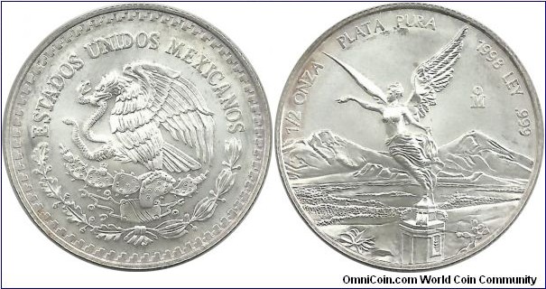 Mexico ½ Onza Silver 1998