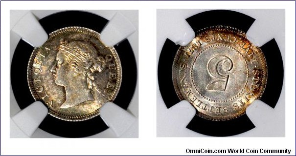 Straits Settlements 
Series: Queen Victoria
Year: 1871
Denomination: 5c.
Composition : Silver
Mintage: 62,000

