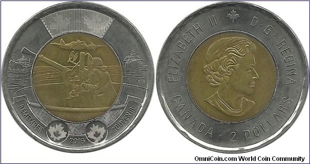 Canada 2 Dollars 2016-Remember Souvenir