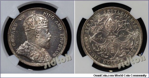 Straits Settlements Kg Edward VII 
Silver Dollar NGC MS63